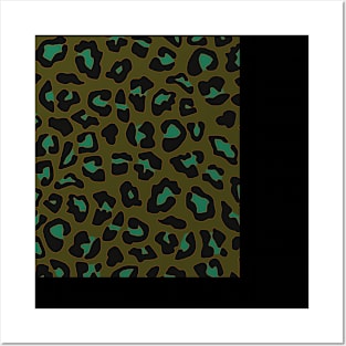 Olive Green, Turquoise and Yellow Leopard Spots Print Posters and Art